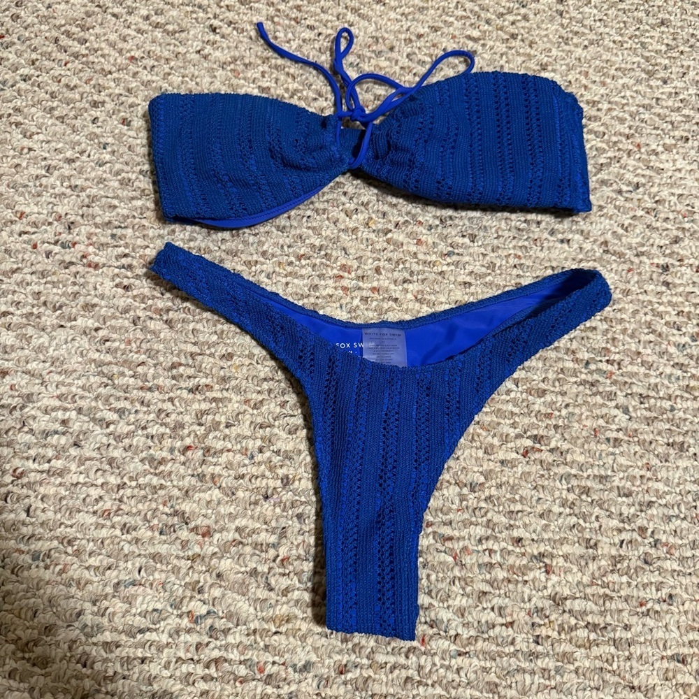White Fox Hello Sunshine Bandeau Bikini Top Electric Blue Thong- Size Medium/XL